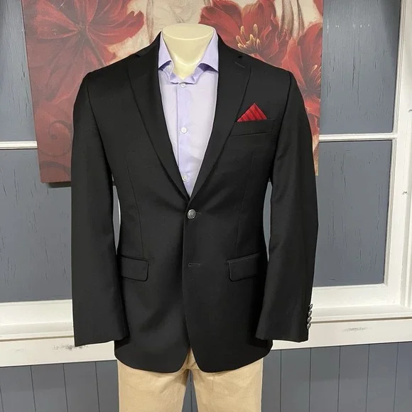 Lauren Ralph Lauren Blazer Jacket Sport Coat Mens 36R Wool Black Metal Buttons